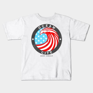 Ocean City, NJ Summertime Patriotic 4th Pride Surfing Kids T-Shirt